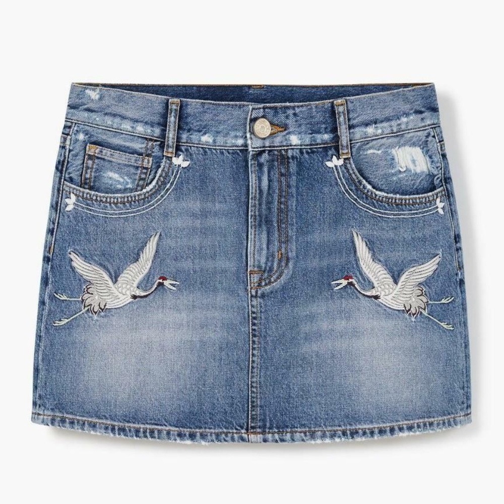 Mango embroidered denim mini skirt S M